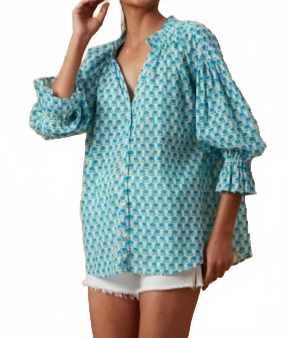 NEW RO'S GARDEN rachel collared button down shirt in blue asahi